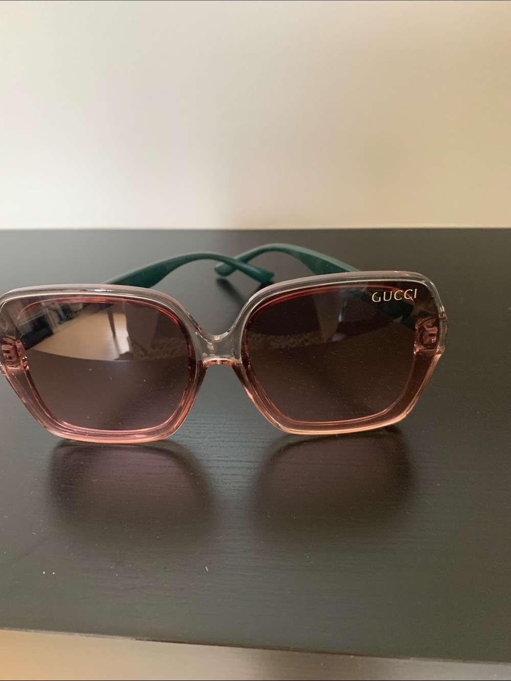 New Gucci Pink Frame Sunglasses with Green Temples